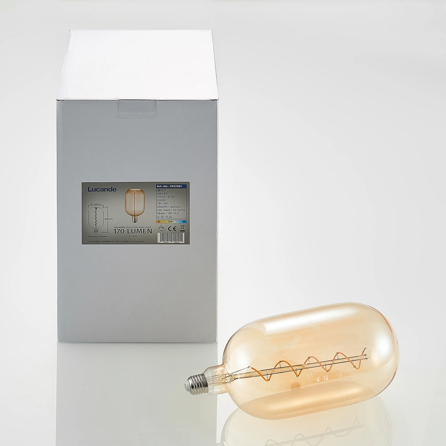 Lucande LED E27 T140 4W 2.700K Dimmbar Amber 2er 10 Lucande LED E27 T140 4W 2.700K Dimmbar Amber 2er – Bild 8