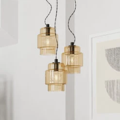 By Rydens By Rydéns Ebbot Hängeleuchte, Dreiflammig, Amber