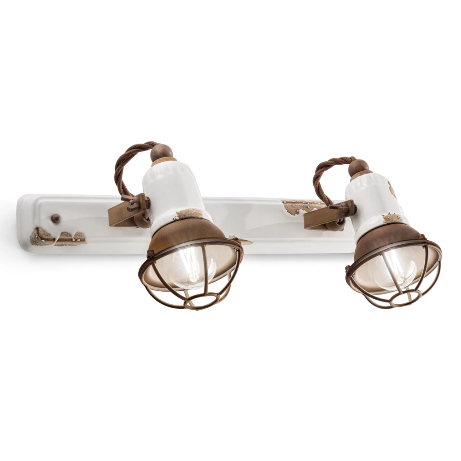Wandlampe C1676/1 Mit Korb, Zweiflammig, Weiß 4 Wandlampe C1676/1 Mit Korb, Zweiflammig, Weiß – Bild 2