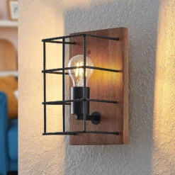 Lindby Mireille Käfig-Wandlampe Mit Holz, 1-fl.