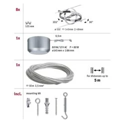 Paulmann Cardan Seilsystem 8fl. Chrom Matt/chrom -Laden Für Heimbeleuchtung 7602922 5