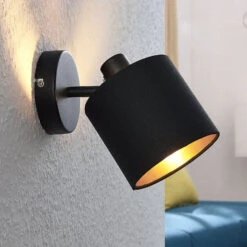 Stoff-Wandleuchte Vasilia In Schwarz-Gold, 1-fl.