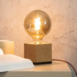 SEGULA Würfel Tischleuchte Aus Kork, Kabel Grün