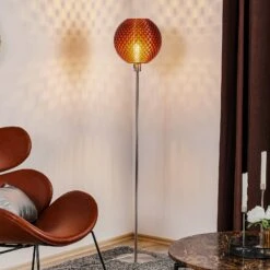 Stehleuchte Flechtwerk, Kugel, Kupfer